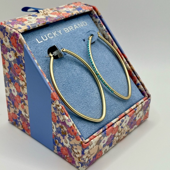 LUCKY BRAND Turquoise Gold Tone Hoop Earrings - Picture 3 of 6